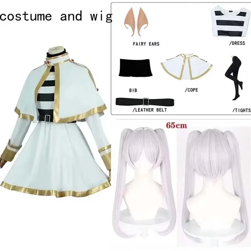 

2025 Costume cosplay Frieren Abito Frieren con calze per orecchie per abiti Anime Comic Con Frieren