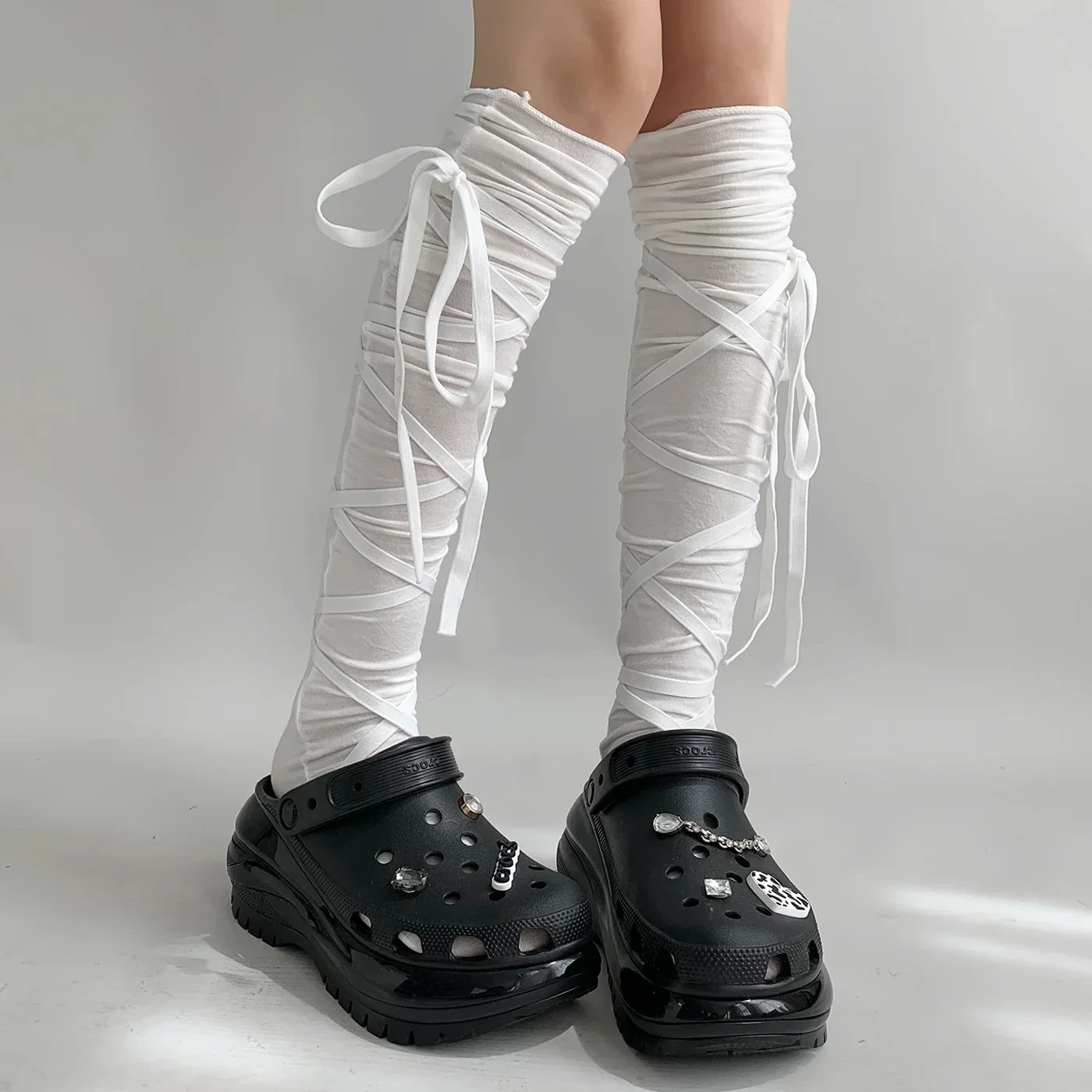 2025 hot sale Punk Women Calf Tie Leg Cover socks Ballet Strappy Calf Socks Thin Stocking Y2K Lolita Gothic Japanese JK Club Cos