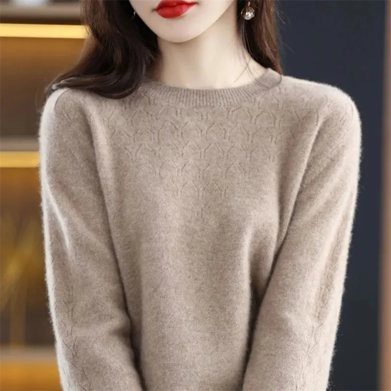 2023 High Quality Winter Women Sweater Merino Wool Knitted Solid Color Basic Sweater O-neck Long Sleeve Pullover Soft Jumper Top