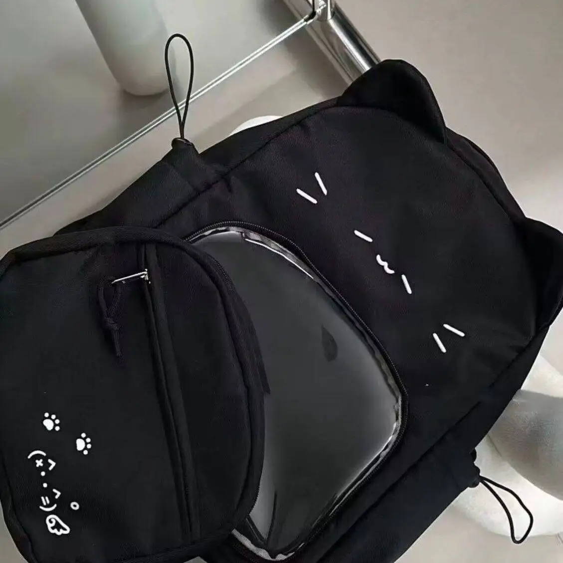 New Black  Detachable Backpack Original  Ear Design Text Books Bag Unisex Sports Outdoor Waterproof Bag