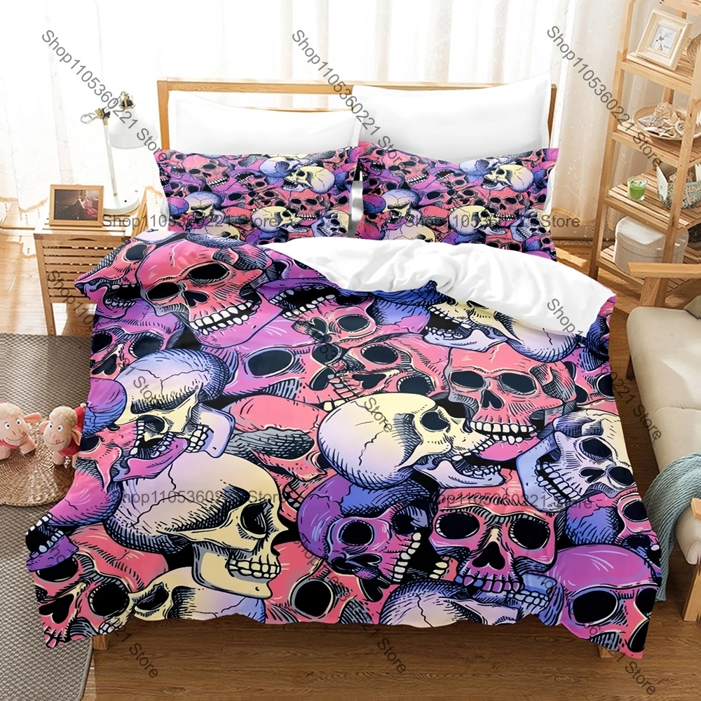 2026 Cool Skeleton Bedding Set Single Twin Full Queen King Size Bed Set Adult Bedroom Duvetcover Sets Anime Bed Sheet Set