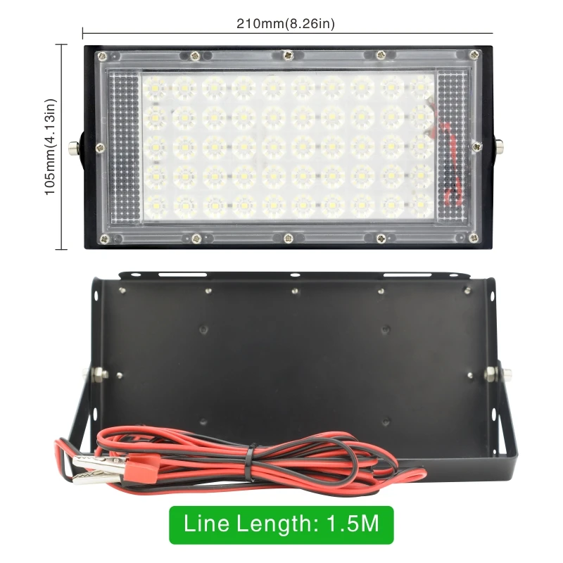 Holofote de segurança portátil com bateria, holofote LED, holofote ao ar livre, DC 12V-85V, DC 12V-85V, conexão de bateria