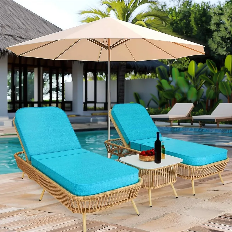 

Outdoor Lounge Chairs Set of 3 with 5 Angle Backrest, Outdoor Coffee Table, PE Rattan Wicker Poolside Chairs, beach chair