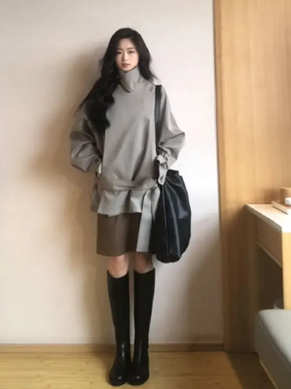 

Корейская демисезонная куртка-ветровка с поясом, свободного кроя, стройнящая фигуру, модная, для повседневной носки, женская верхняя одежда