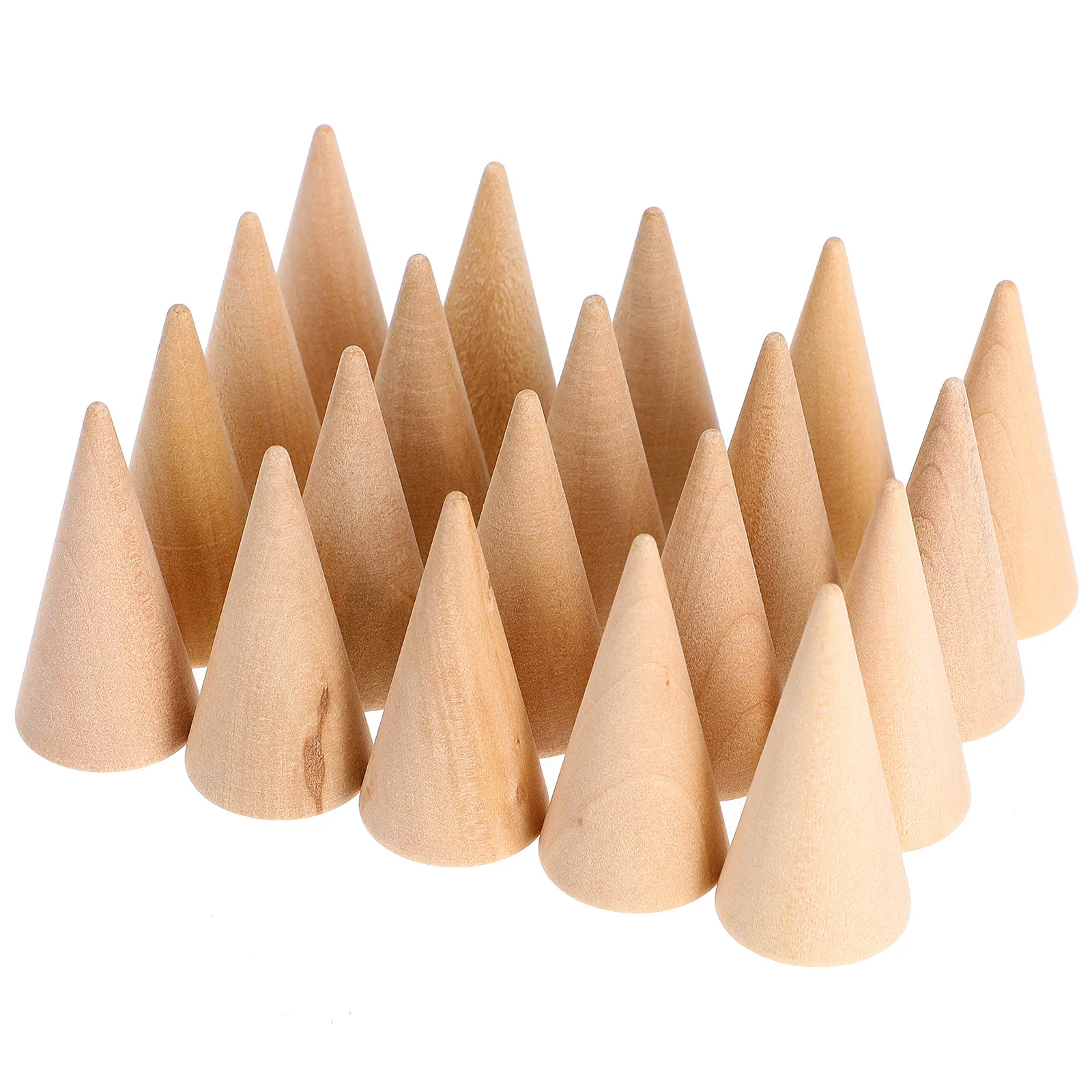 

20Pcs Wood Cone Rings Holder Jewelry Display Stand Removable Ring Storage Rack for Shop Home Showcase Use Wood Cone