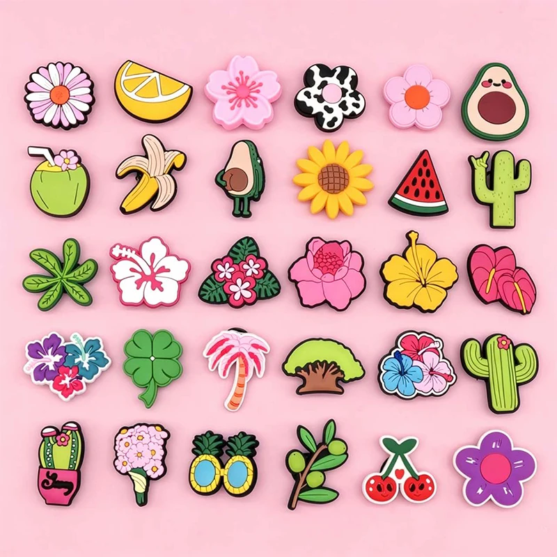 1/30 Stück Tropische Blumen- und Frucht-Schuhzubehör PVC-Schuhdekorationen für Clogs Avocado Kaktus Hibiskus Sommer-Schuhcharms