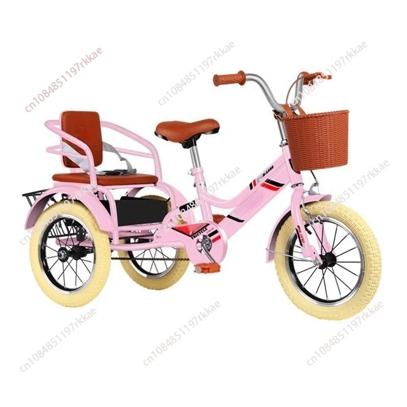 Kids Double Seat Tricycle with Cargo Bed Heavy Duty Toddler Bike for 3-12 Years Outdoor Playground Push Vehicle