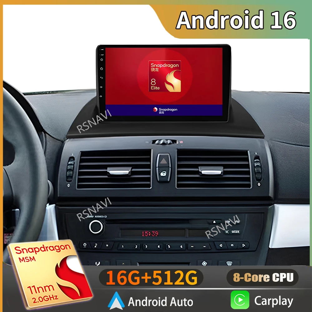 

Android 16 Carplay Auto Car Radio Multimedia Player For BMW X3 E83 2003 - 2011 E53 X5 M5 DSP GPS Stereo Qualcomm WIFI 4G BT DVD