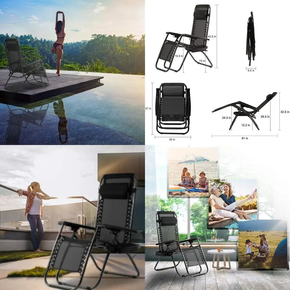

2-Piece Zero Gravity Reclining Lawn Chairs with Pillows and Cup Holders - Ideal for Outdoor, Deck, Beach, Yard