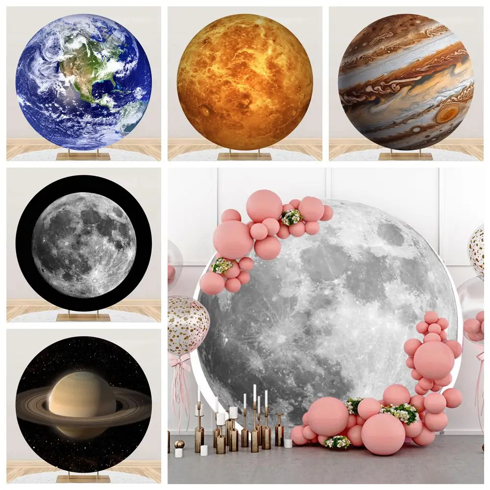 Outer Space Universe Planet Round Backdrop Cover Galaxy Moon Earth Mars Birthday Party Circle Photography Background Photostudio