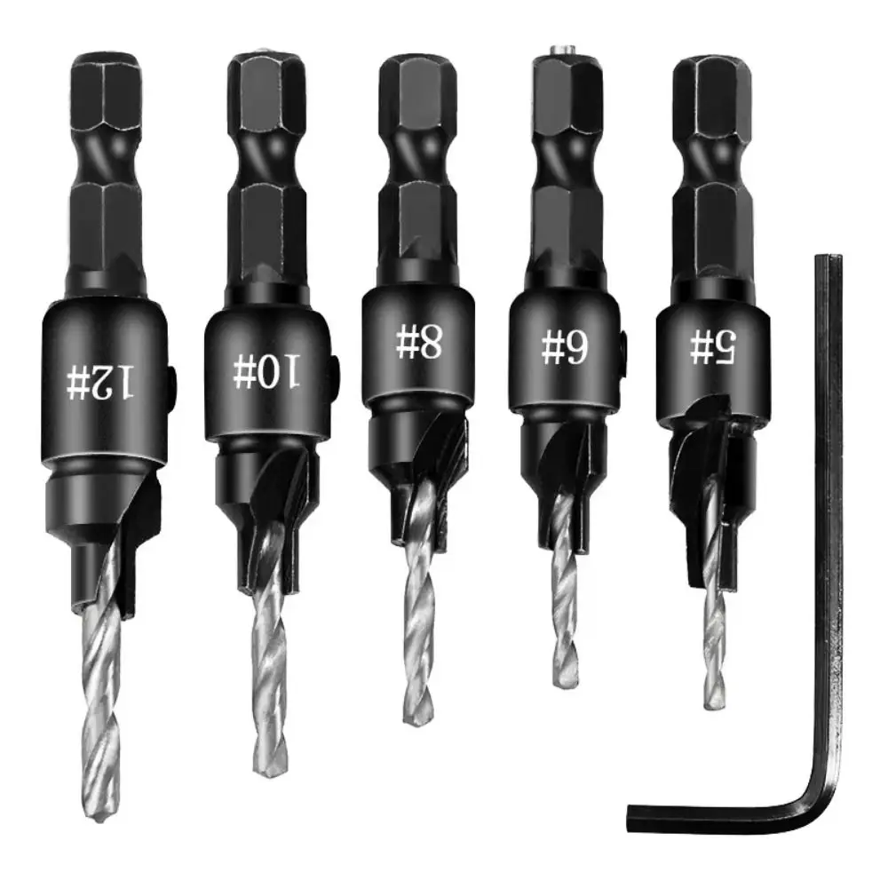 One-piece Woodworking Drill Bit Set 1/4 Hex Shank Punching and Positioning Conical Drill Bit Durable HSS Countersink Drill Bit