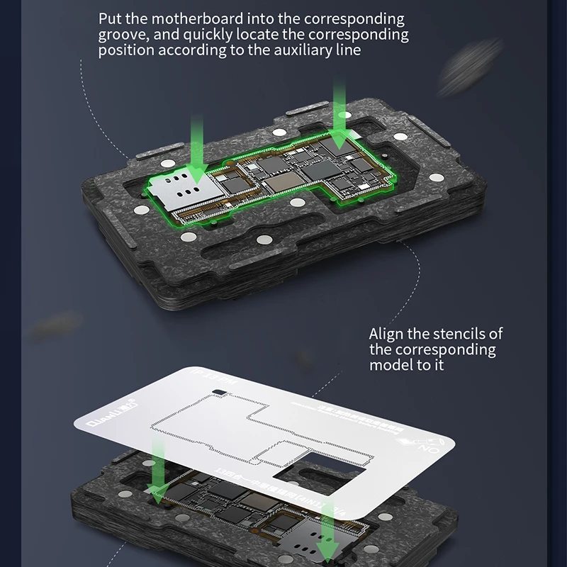 Imagem -05 - Qianli Bga Reballing Estêncil Kit para Iphone 13 13pro 13pro Max 13mini Placa-mãe Quadro Médio Planta Estanho Plataforma Ferramentas de Retrabalho