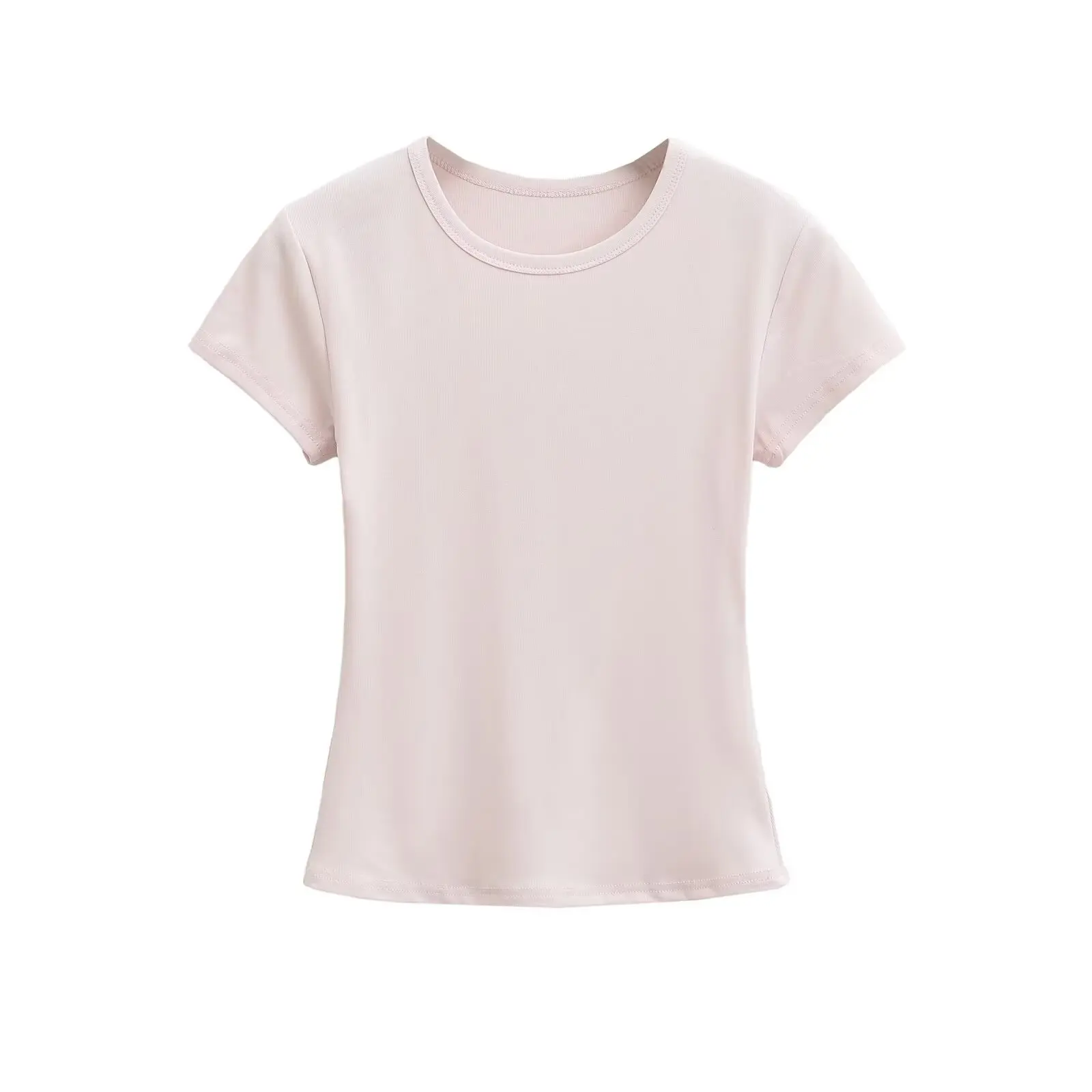 Cseta Fena de Verão Estilo Americano Amarela com Decote Redondo e Manga Curta, Ajuste Slim, Top Base Sexy que Emaece...