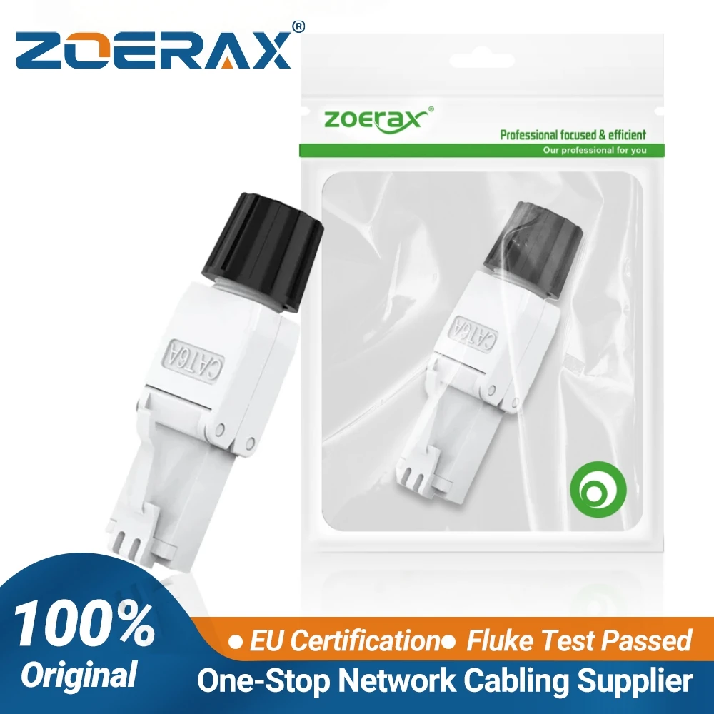 ZoeRax RJ45 Cat6A Cat7 Cat8 Connectors Tool-Free Reusable Shielded Ethernet Termination Plugs for 23AWG SFTP UTP Cable 1PCS