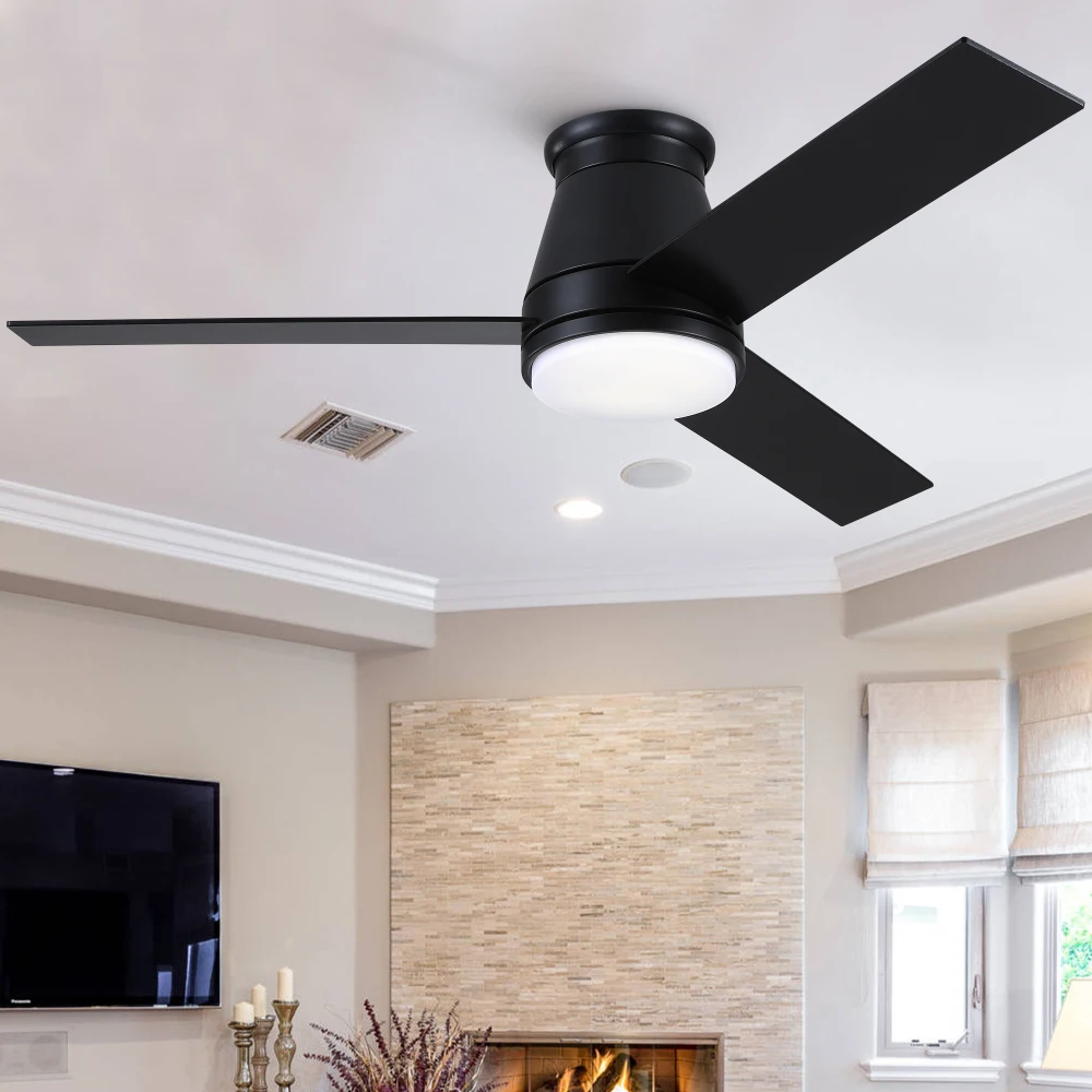 

48" Black Lowe Profile Ceiling Fan with Light, use the remote control to adjust the fan speed and dim the light