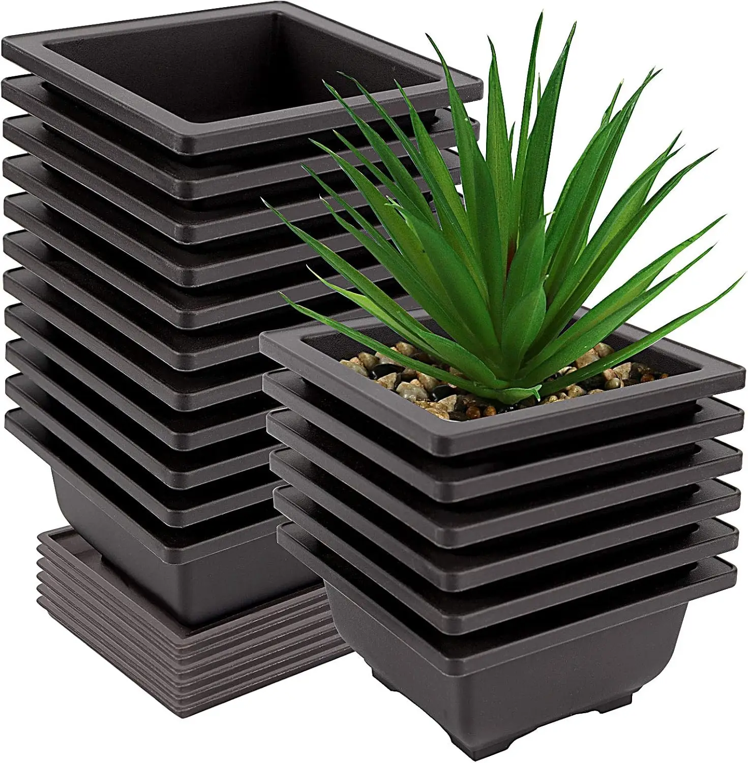 

20 PCS 4.7 Inch Bonsai Training Pots, Square Plastic Bonsai Plants Growing Pot with Deep Humidity Trays for Garden, Yard
