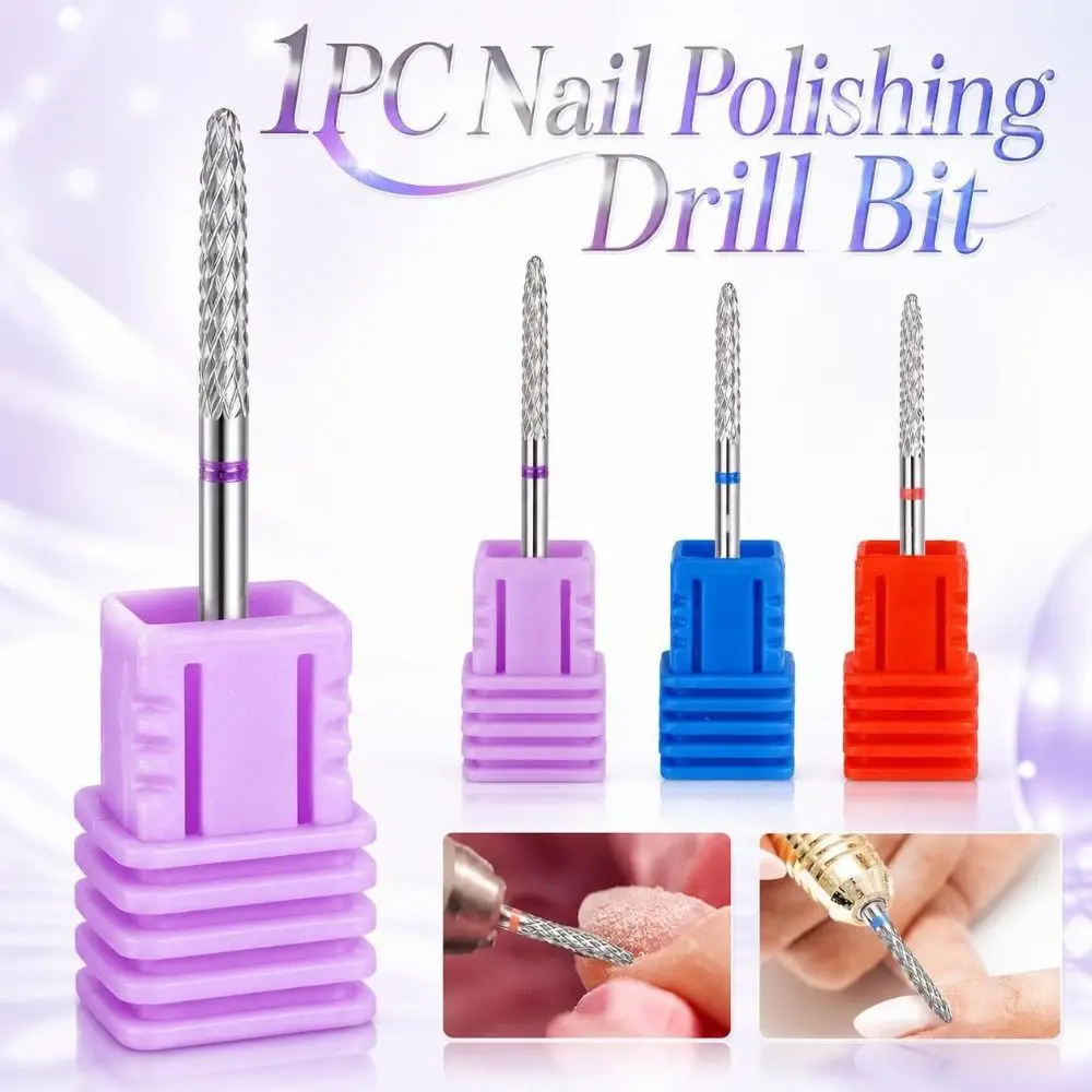 Stainless Steel Carbide Nail Drill Bit Front-mounted Cone‑shaped Nail Polishing Drill Bit Durable Cylindrical Manicure Drill Bit