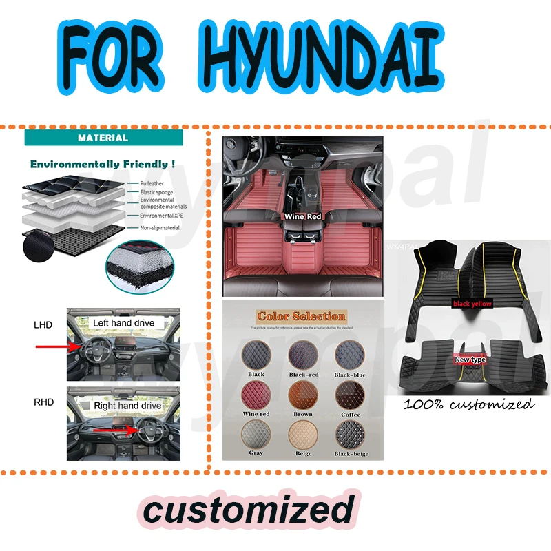

LUXURY CarFloor Mats For HYUNDAI Solaris Elantra Sonata Active Accent Creta Encino Equus i30 ix25 ix35 Genesis Kona Rio Tucson