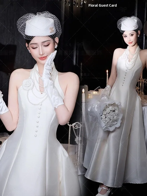 Elegante Vestido de Satén Blanco Estilo Hepburn para Fotografía de Cumpleaños, Alta Costura, Disfraz Tradicional Chino para Niñas