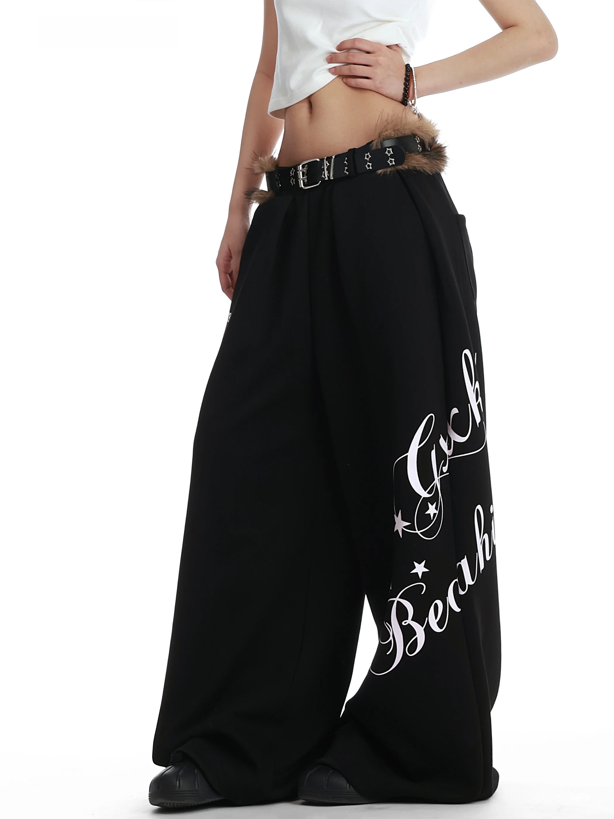 

Повседневные широкие брюки для женщин, осенне-зимние, универсальные, с меховым поясом, спортивные штаны для уличного стиля, хип-хопа и джазовых танцев