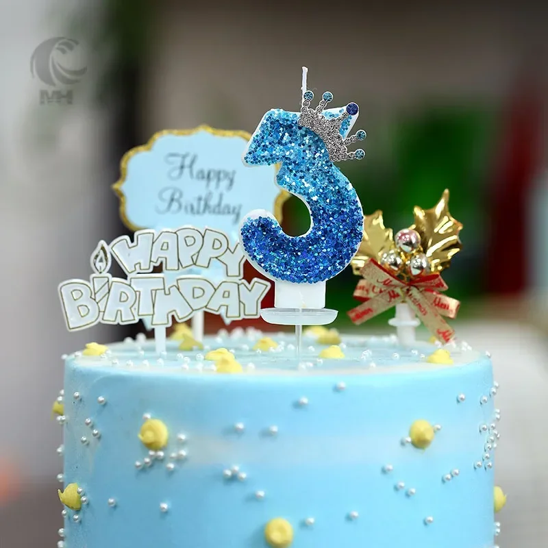 Blue Crown 0 1 2 3 4 5 6 7 8 9 Number Cake Candles Birthday Number Candles Birthday Wedding Party Cake Topper Decor