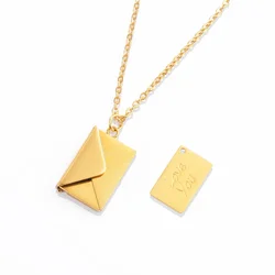 Love Letter Envelope Pendant Locket Necklace Stainless Steel Jewelry Engraved Notes for Girl Mother's Day Бижутери