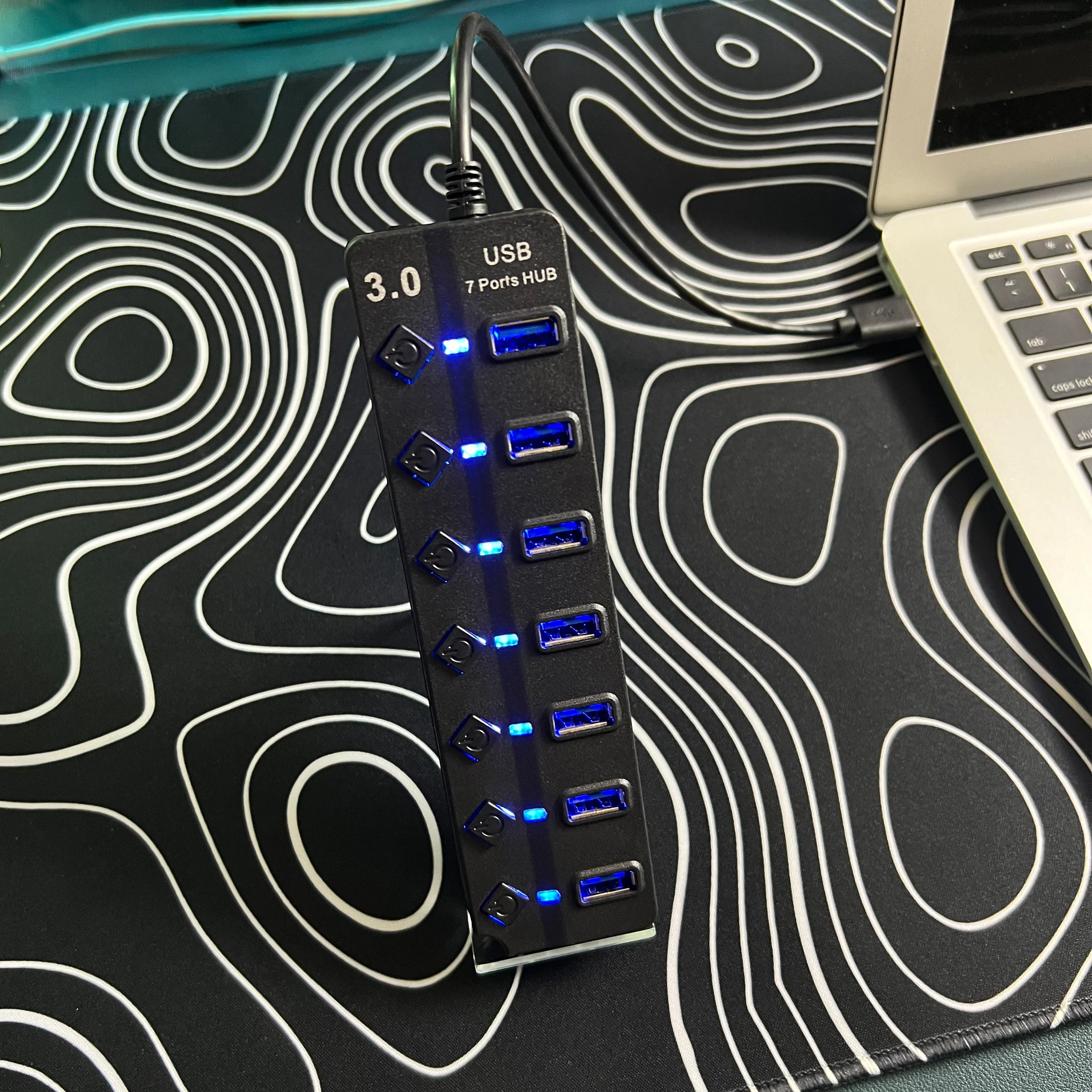USB3.0 High-Speed Splitter, 7 Port Synchronous Transmission, Computer Expansion with Anti-Burnout Protection, Files Transfer Ins