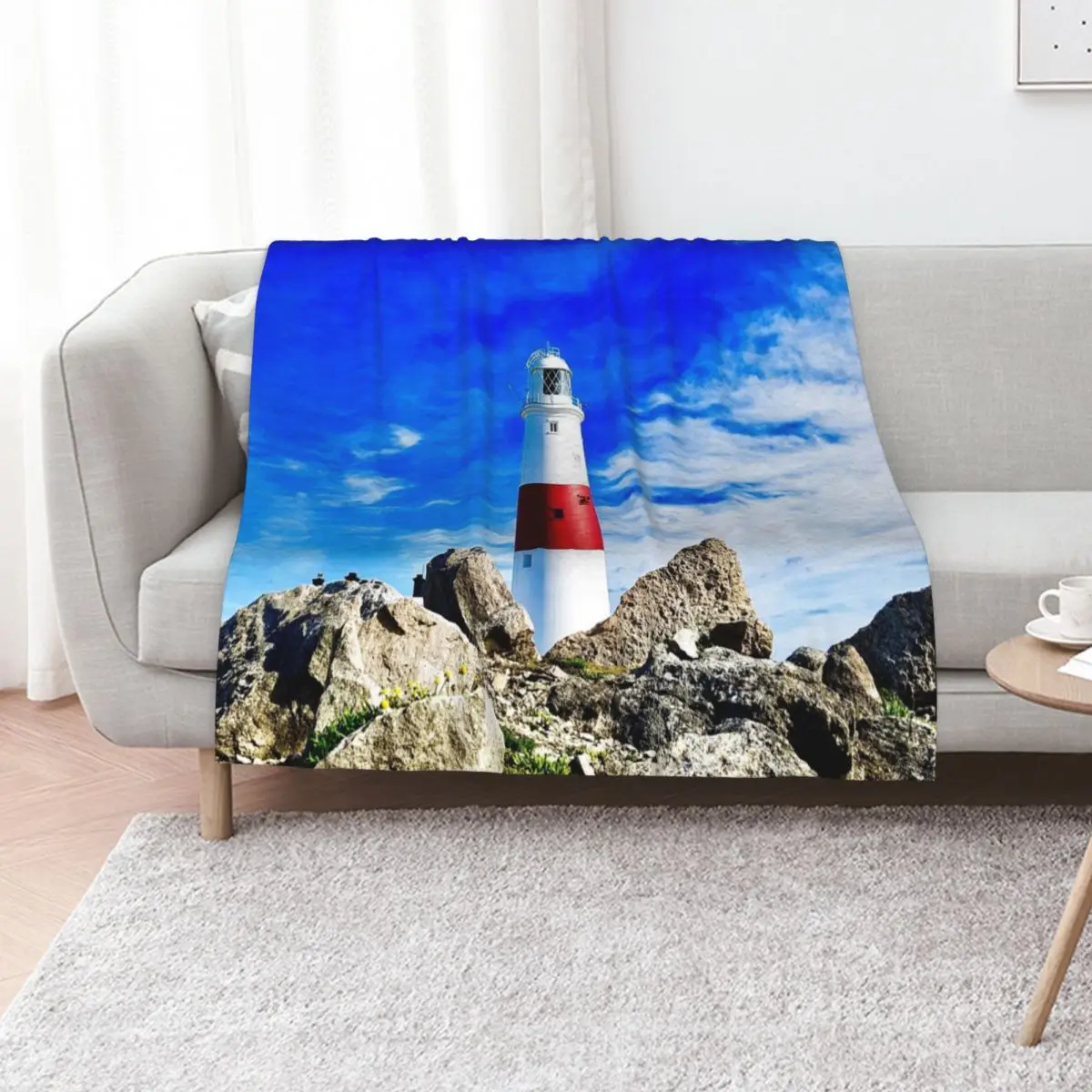 Portland Bill Lighthouse - Landscape Photography Throw Blanket Softest Flannel Fabric Luxury Brand Furry Sofa Polar Blankets