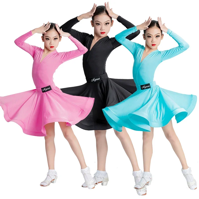 Vestido de baile latino para niñas, vestidos de baile de salón para niños, Salsa, Rumba, Cha, Samba, Tango, falda superior, ropa de actuación de escenario