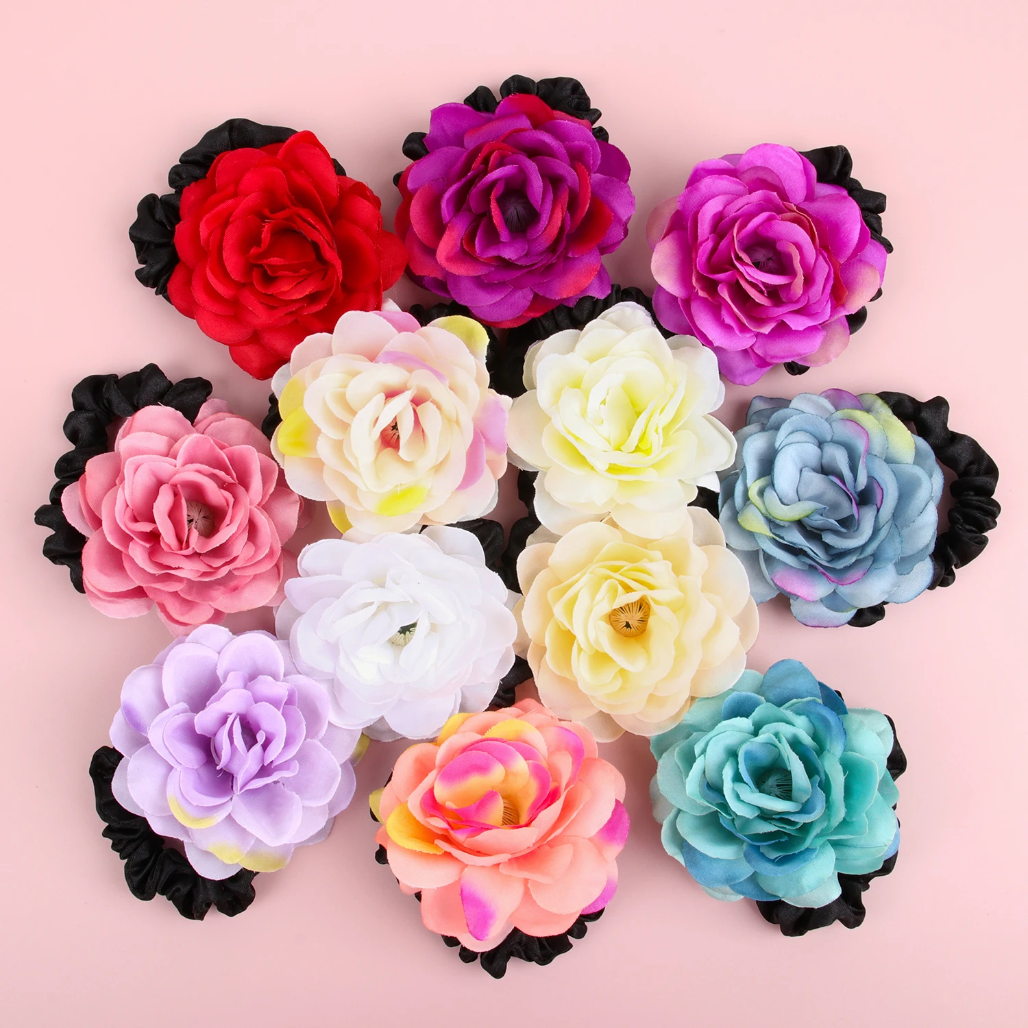 4/12pcs Women Girls Flower Hair Ties Ponytail Holder Elastic Hair Bands Kids Hair Accessories Floral Hair Tie Girls Headwear