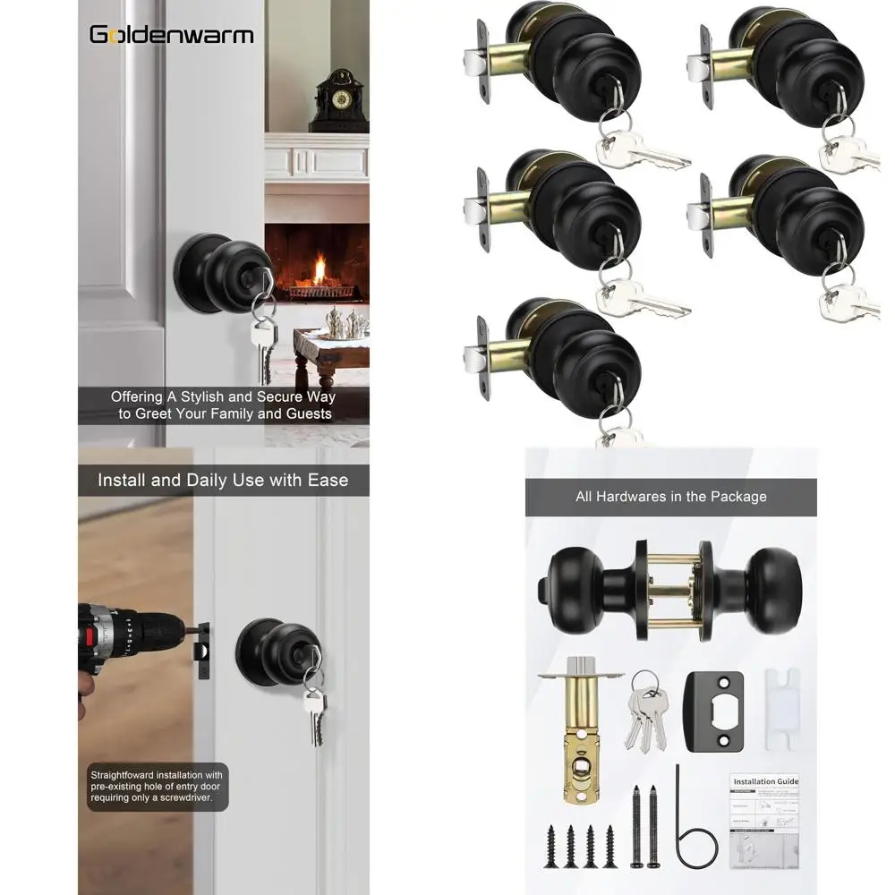 

Матовые черные дверные ручки с замками и ключами, комплект из 5 штук, с функцией одинакового ключа