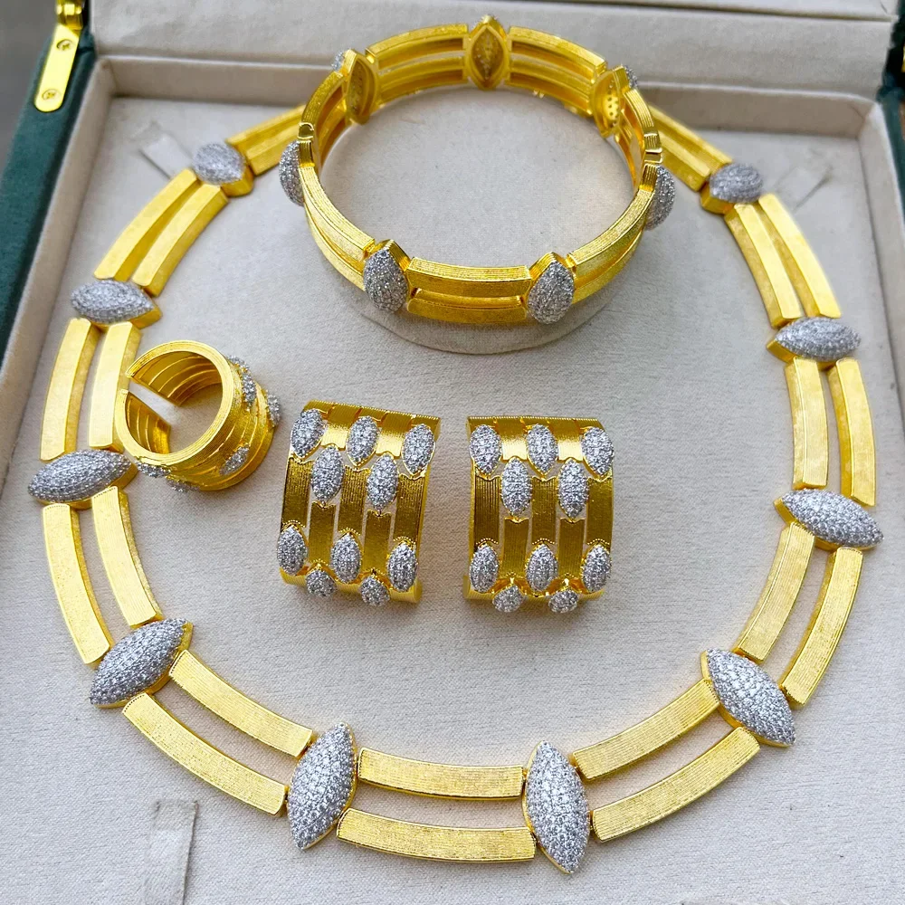

Kellybola Luxury Gorgeous Two Layers 4PCS Necklace Bracelet Earrings Ring For Women Wedding Party Bridal Jewelry Sets Best Gift