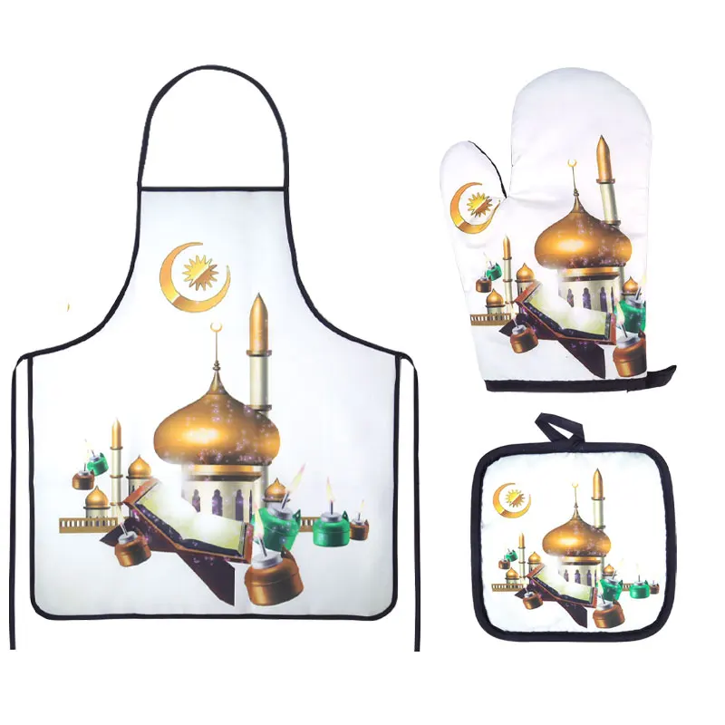 Eid Mubarak Baking Anti-Hot Gloves Pad Kitchen Ramadan Kareem Apron Muslim Islamic Party Ramadan Decoration For Home Cleaning