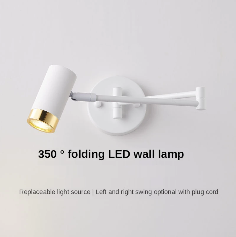 

Modern LED 350° Foldable Wall Lamp Living Room Study Bedroom Bedside Reading White Black Night Light Corridor Staircase Lighting