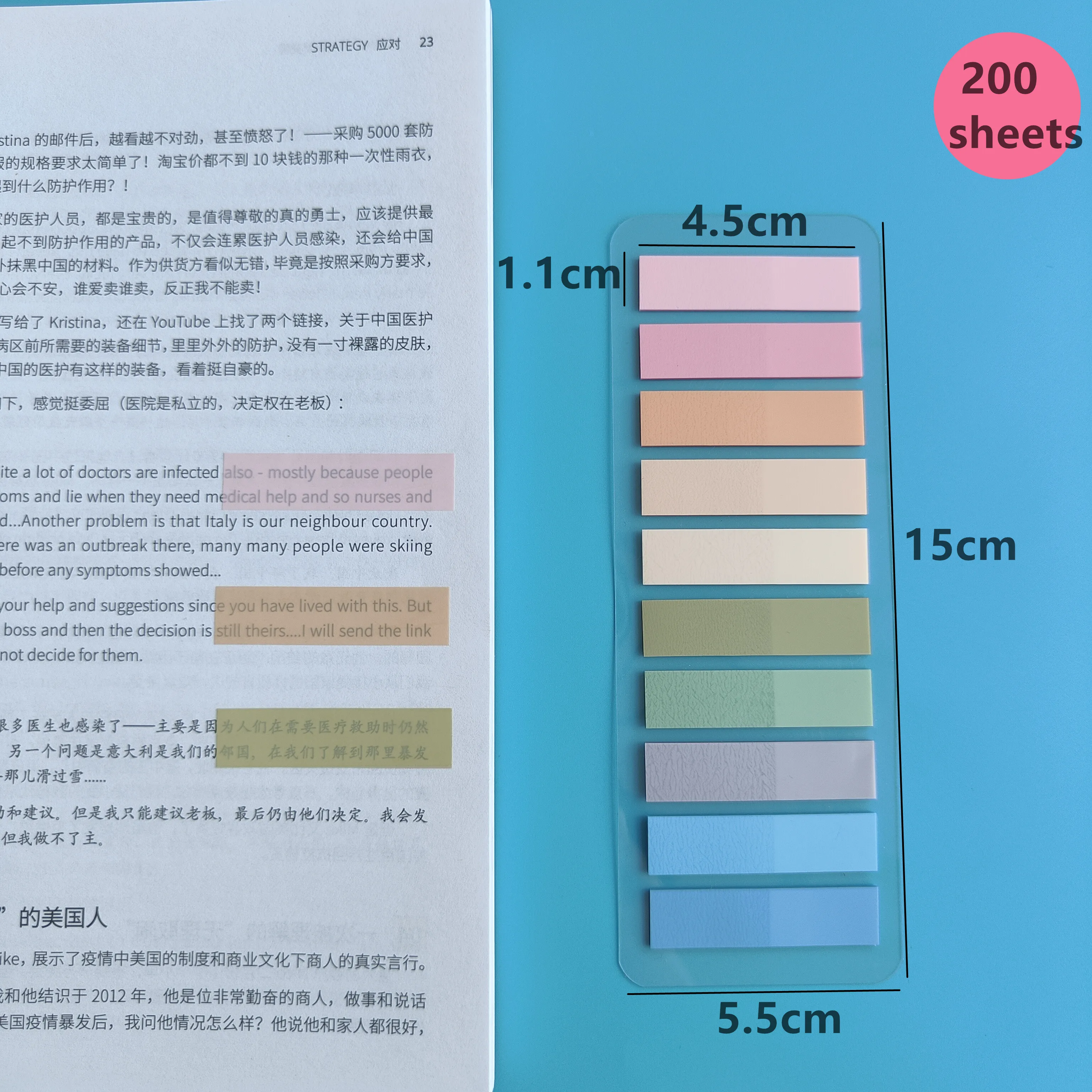 200 Sheets Sticky Notes Transparent Self-Adhesive Annotation Reading Book Notepad Bookmarks Tab Kawaii Cute Stationery