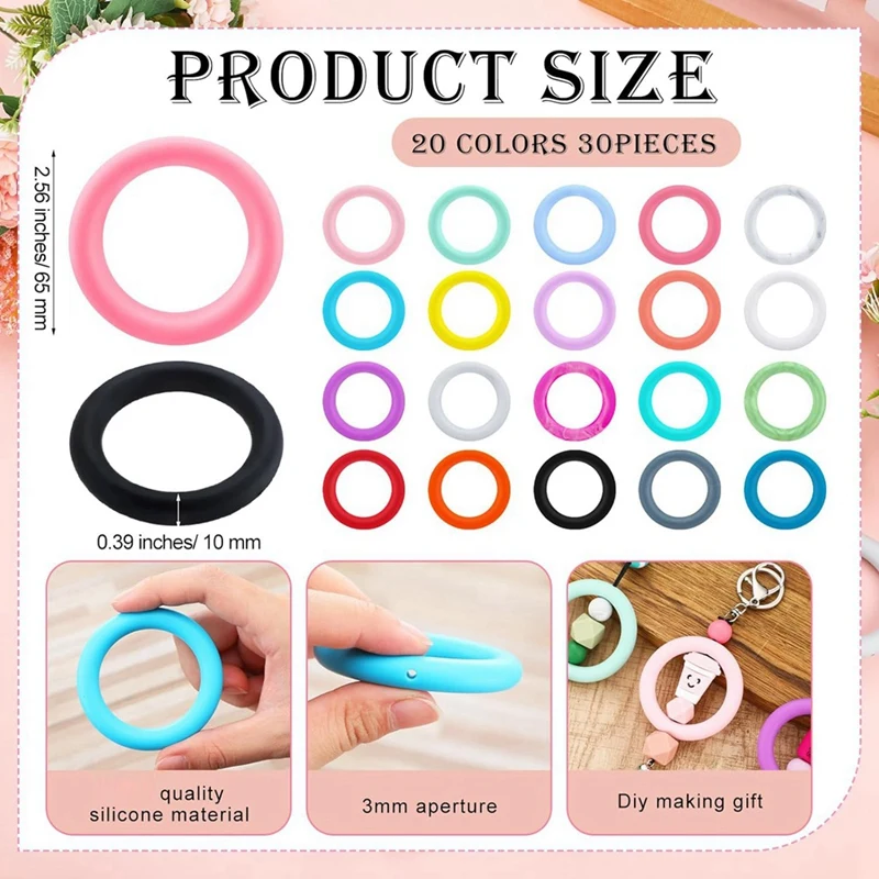 20 Sets Of Silicone Beaded Circles 65Mm Silicone Bead Rings Beaded Keychain Making Kit DIY Keychain Necklace