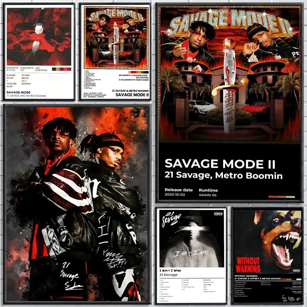 Rapper 21 S-Savage Painting Calligraphy Stylish Canvas Poster Wall Art for Living Room Bedroom Cafe Office Home Decor Gift