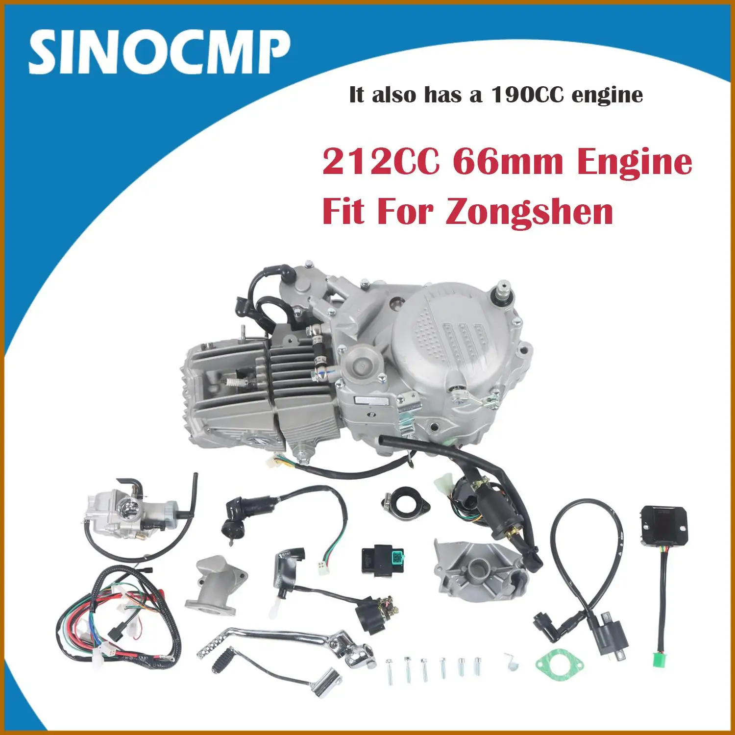 Motor de 212 CC para Zongshen, mejor que el motor Daytona de 190 CC, kit gratuito con motor de 212 CC y diámetro de 66 mm, y motor de 190 CC y diámetro de 62 mm, 2 válvulas