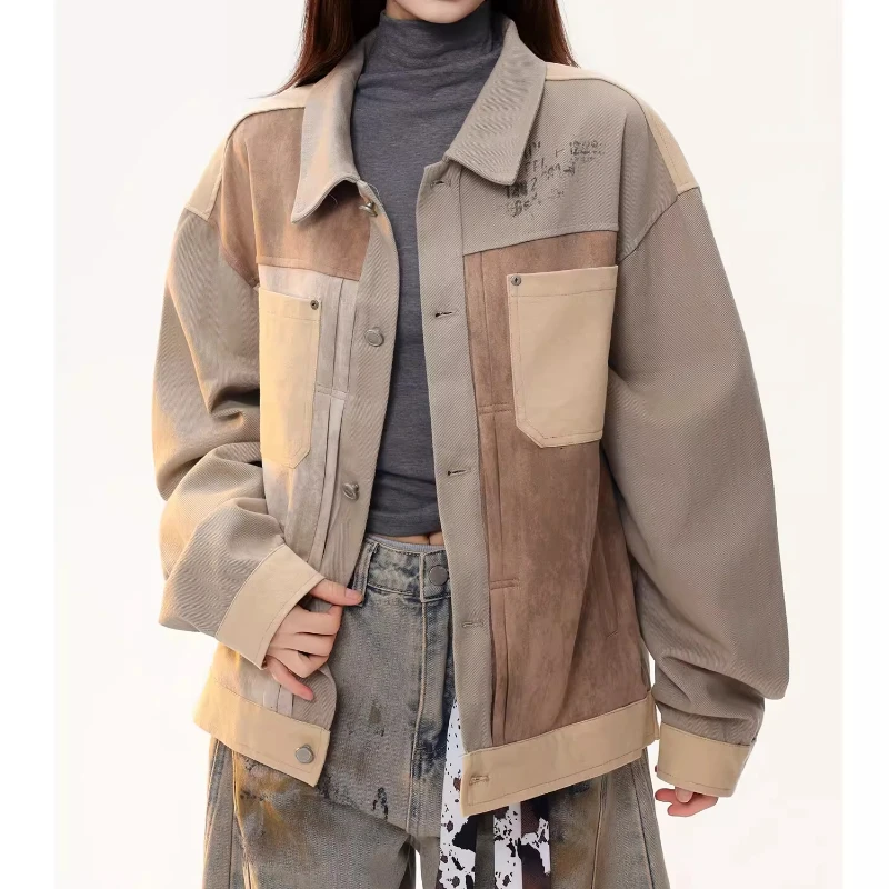 Kurtki w stylu American Retro Unisex Wiosna 2026 Nowe Zamszowe Zdobienia Kieszenie Słodki Cool Luźny Styl Y2k Uniwersalne Płaszcze dla Par