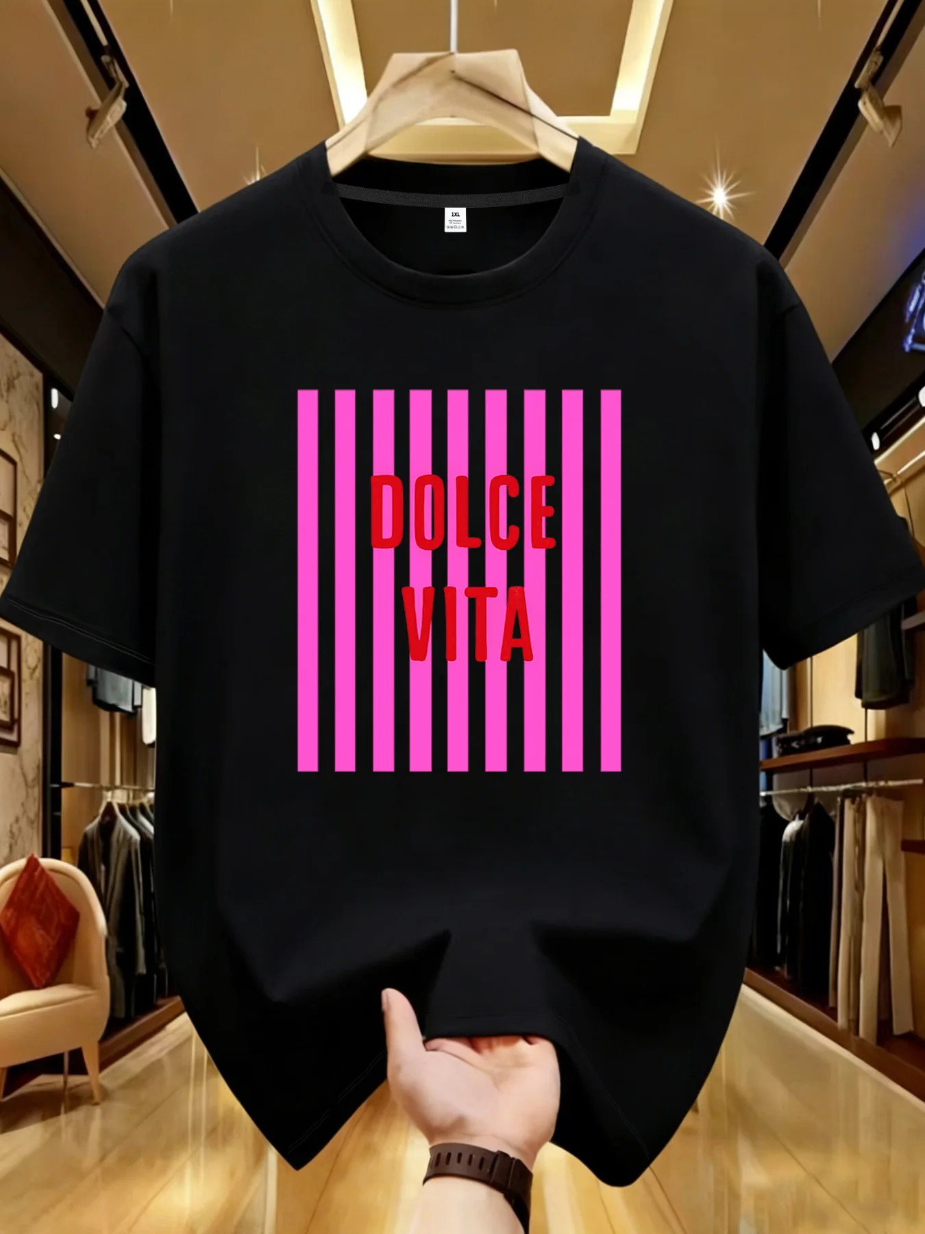 

【YJ00035】pink and purple stripes Plus size women's round neck short sleeve T-shirt with elastic half sleeves and trendy prints