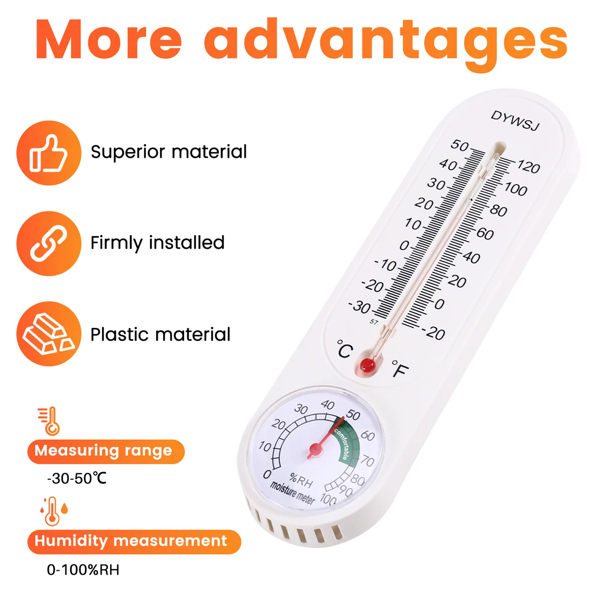 AA98 Indoor Thermometer Hygrometer Pointer Wall Vertical Hygrometer Red Water Long White Bar Hanging Thermometer