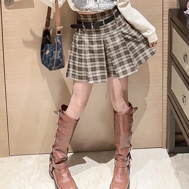 Girls Plaid Skirt 2024 Spring New Fashion Skirt Girls Super Cool Everything Plaid Skirt European Fashion Style Dress Clothes