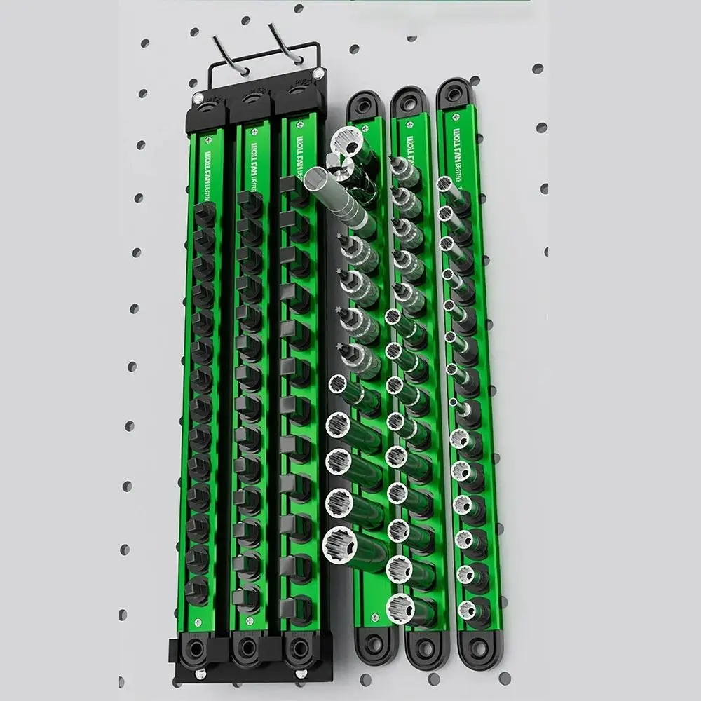Magnetic Sleeve Storage Rack 1/4 3/8 1/2 Inch 360° Rotating Plug Plate Socket Clip Rail Holder Green Heavy Duty Socket Rack