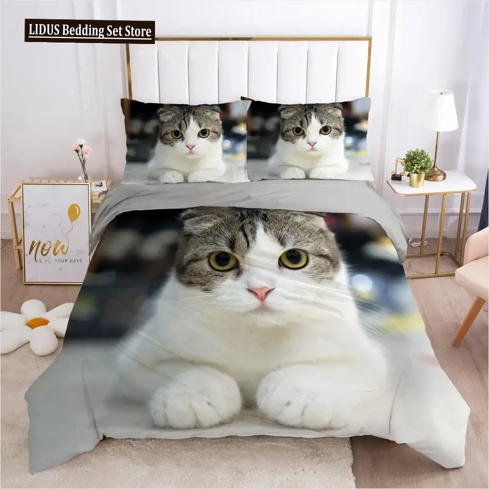 

Cat Duvet Cover Set Cat Lover Gifts Bedding Set Microfiber Cute Kitten Pattern Animal Theme Double Queen King Size Quilt Cover