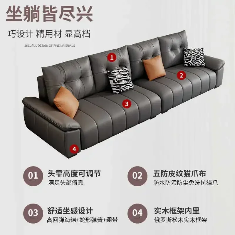 Modern Simple Wear-resistant Cat Scratch Leather Living Room Sofa Piano Keys Office Sofa 300cm Office Furniture Divano LBSF