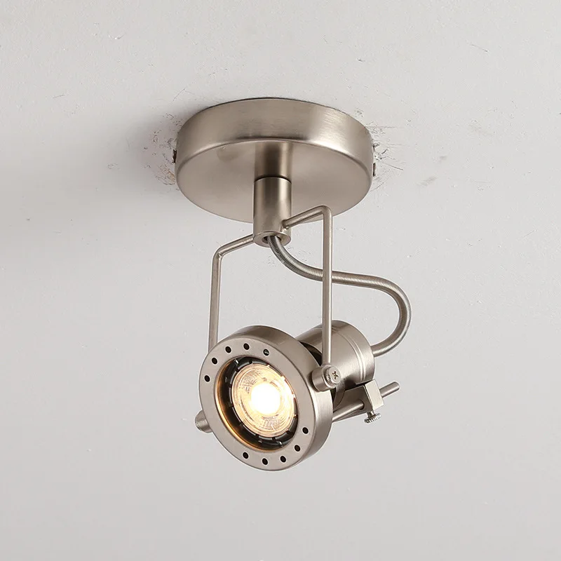 Vintage Chrome Color Track Spotlight Industrial Retro Living Room Flexible Metal Ceiling Light Adjustable Angle Stores Light