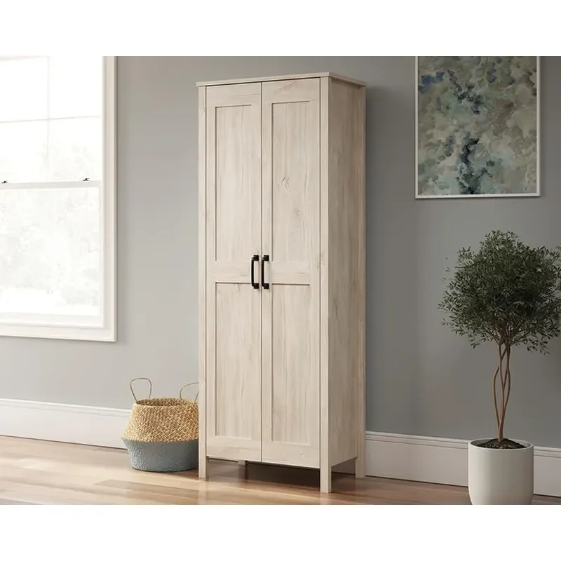 2-Door Storage Cabinet Tall Wooden Organizer in a Chalk Oak Finish