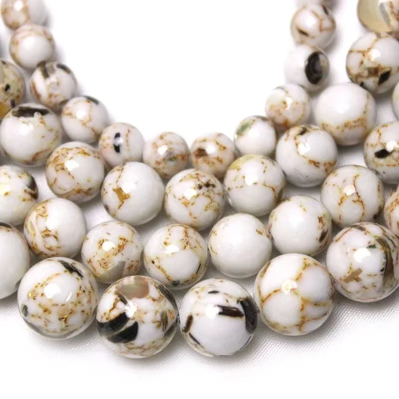 Natural White Shell Turquoises Stone Loose  Round Beads for Jewelry Making Diy Bracelet Necklace Jewellry 4 6 8 10 12mm 15