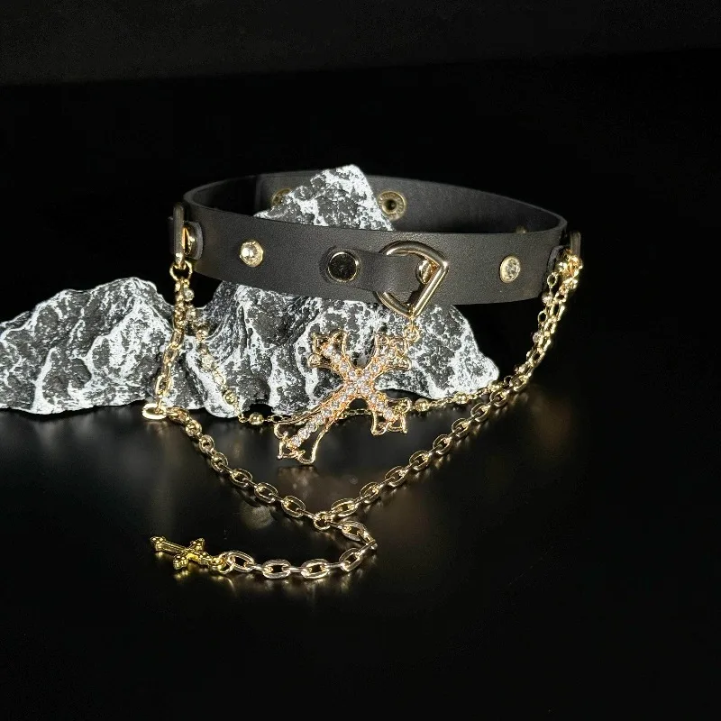 Custom Choker Collar Y2k Chain Leather Love and Penalty K9 Luxury Cross Niche