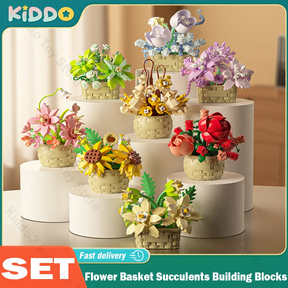 

Flower Basket Succulents Building Blocks Everlasting Flower Bonsai Gardens Romantic Bricks DIY Potted Plants Model Kids Kits Toy